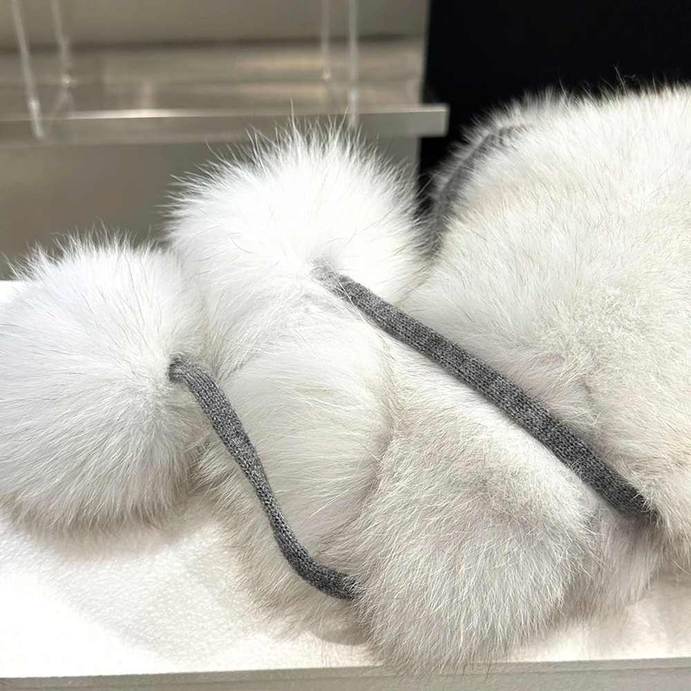 Outdoor Earflap hat Wool Knitted Snow Ski Cap Fleece Bomber Trapper Hat Women Ushanka Real Fox Fur Pompom Winter Russain Cossack 241009