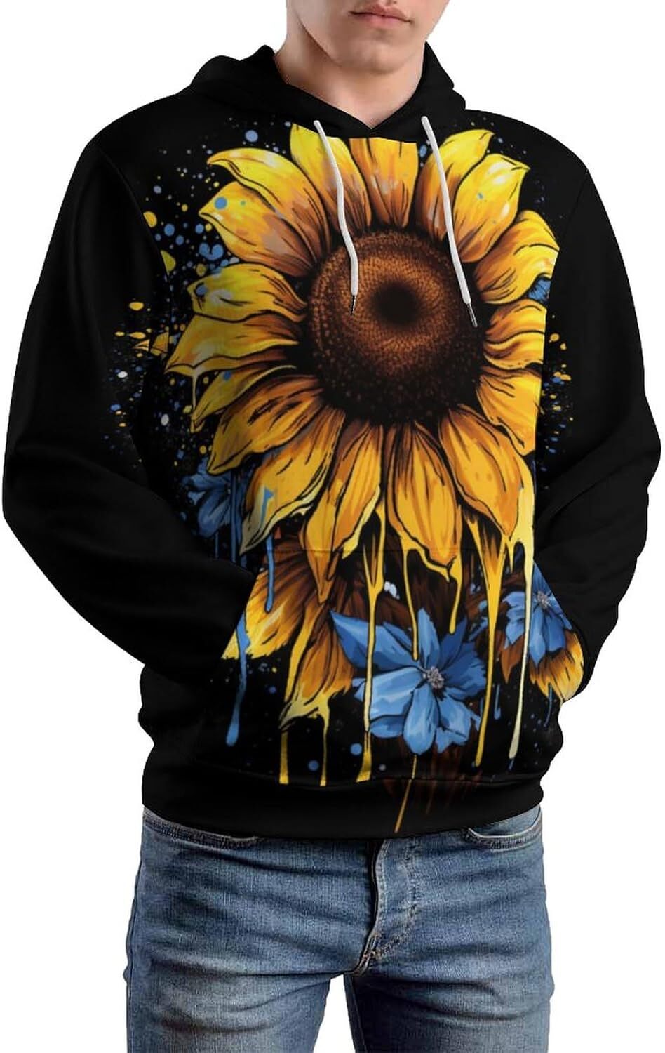Hoodie for Mens Womens Unisex Novelty Sunflower Hoodie 3D Printed Art Pattern Pullover Hoodies Drawstring Long Sleeved Sweatshirt Men Graphic Hoodies 
