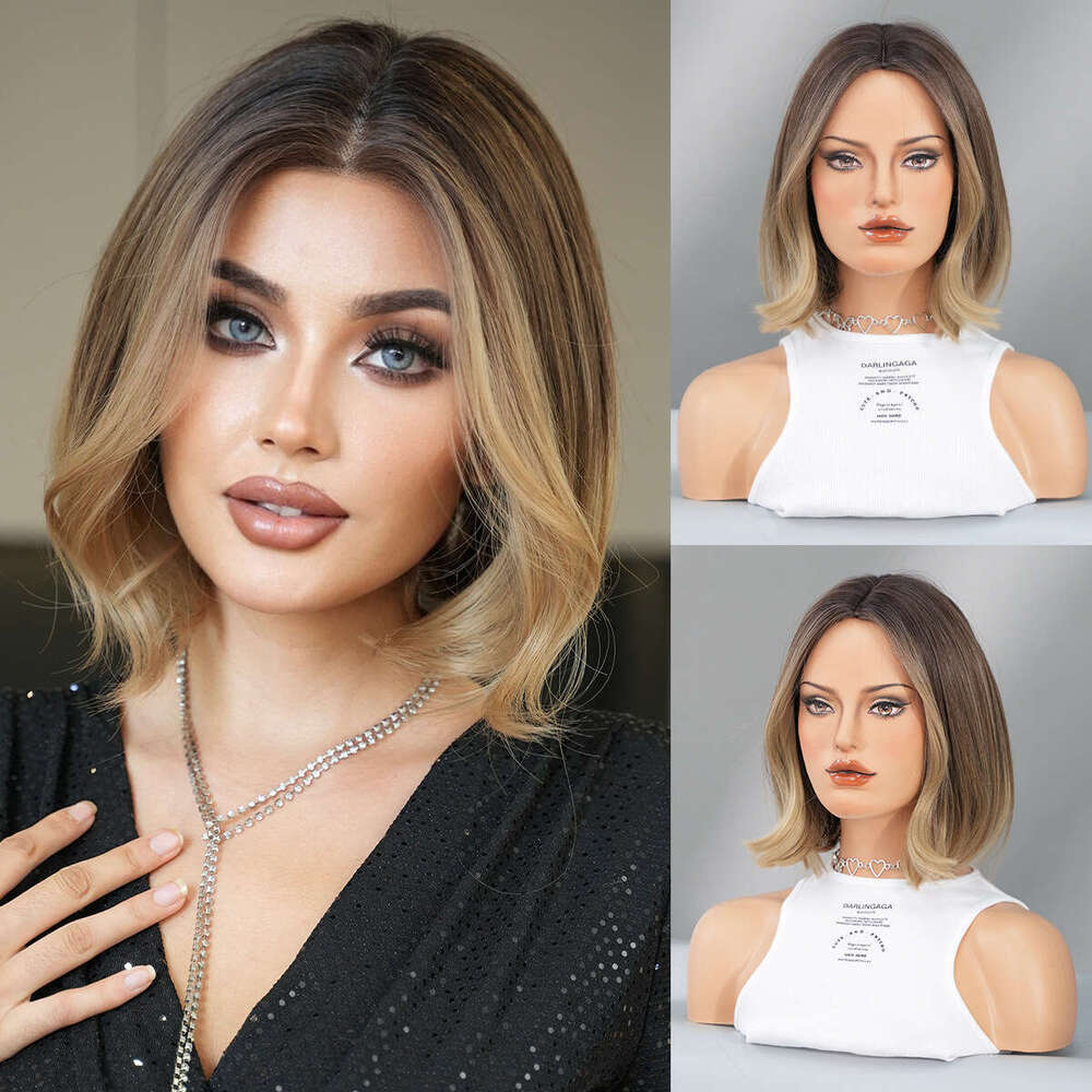13 * 1 T Part Lace Synthetic Gradient Gold Medium Women's Short Curly Hair Wig