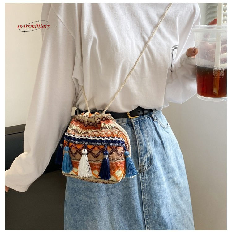 New woven tassel phone 2024 fashionable and versatile drawstring women's portable design crossbody small bag #10 swissmilitary