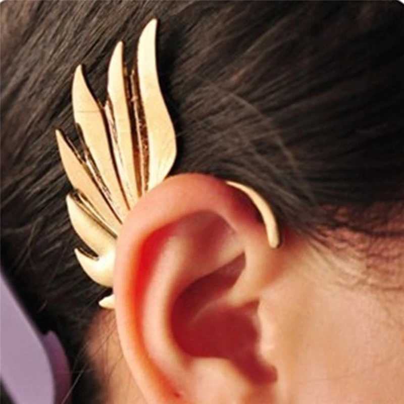 Hot Fashion Single Girl Ear Cuff Earrings 1PC Angel Feather Wings Gold Earclip Female Left Ear Punk Earclip Jewelry Gift W241017