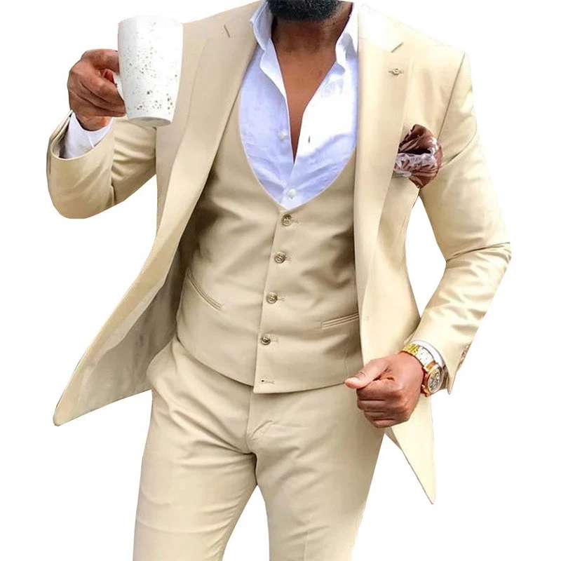 Slim Fit Casual Suits for Men 2024 Custom Wedding Groom Tuxedo 3 Piece Male Fashion Costume Jacket with Waistcoat Pants