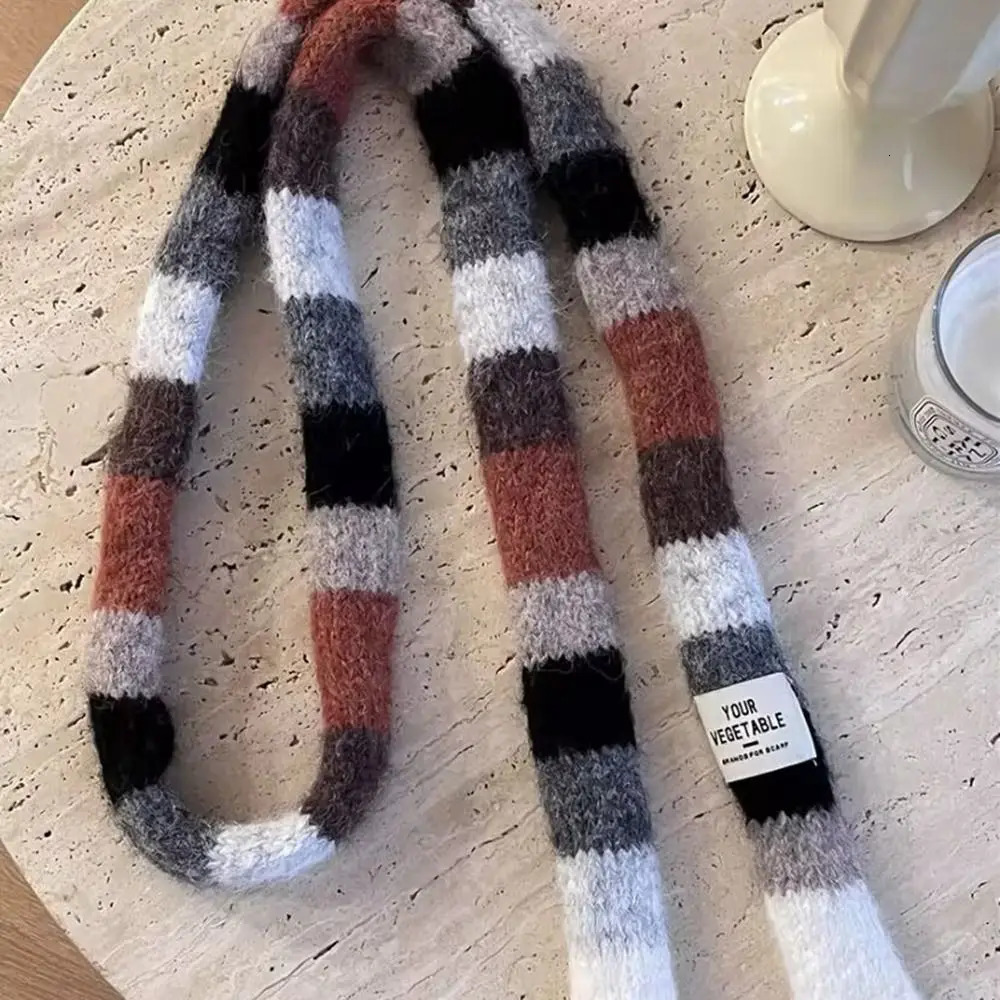 Harajuku style Y2K striped scarf paired with clothing accessories rainbow long narrow scarf Korean style 241017