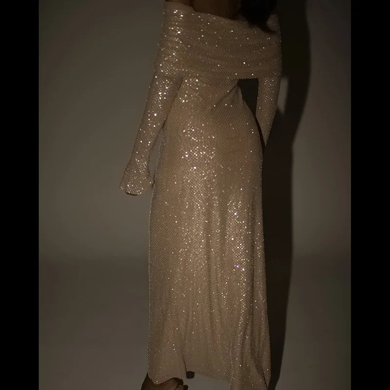 Women Clothes Long Sleeve Winter Off Shoulder Elegant Sexy Bodycon Dress Evening Fashion Party Dress Long Night Club 2024YY23592 241017