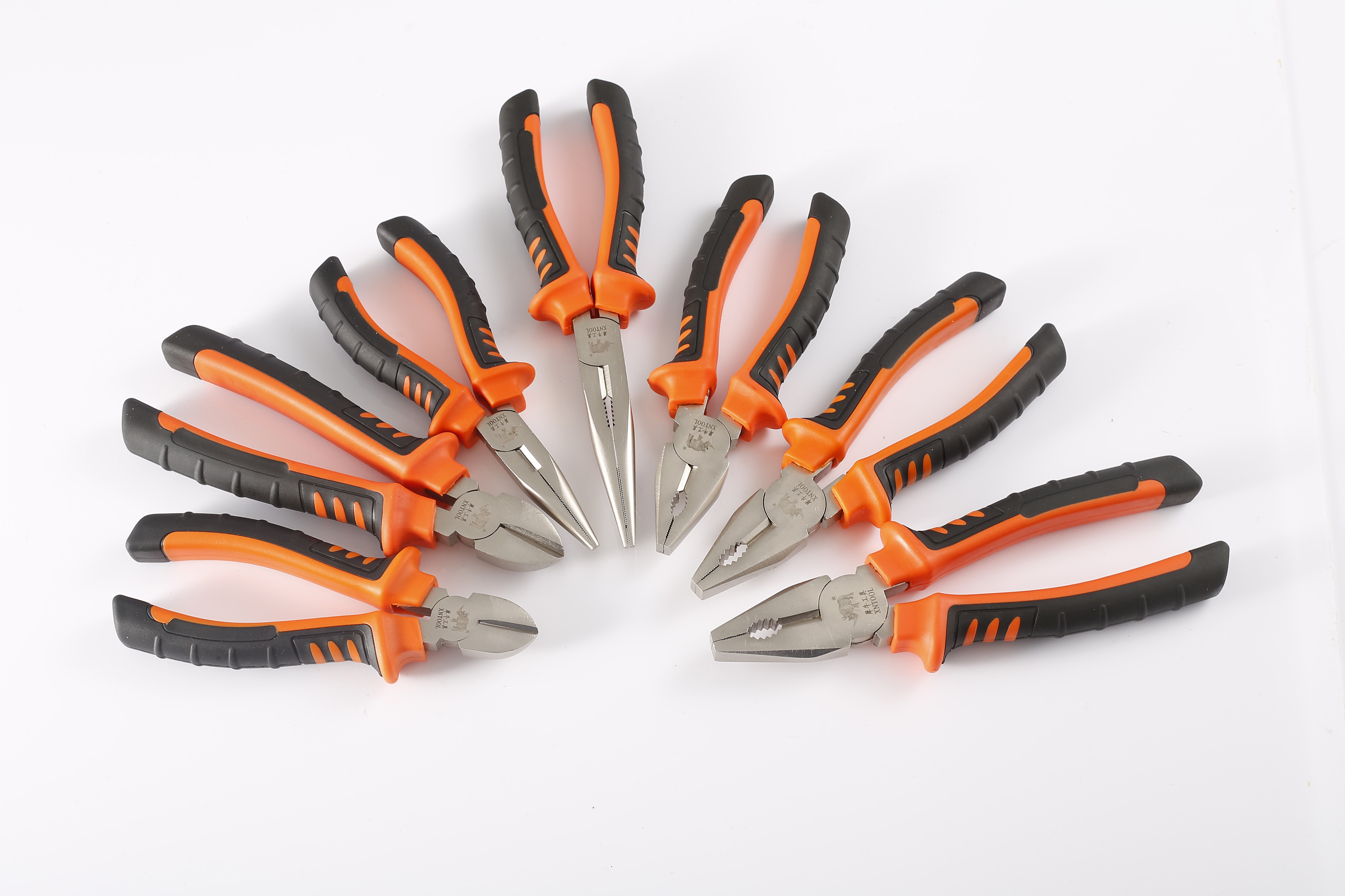 European pliers Nickel plating treatment on the surface of orange black axe handle