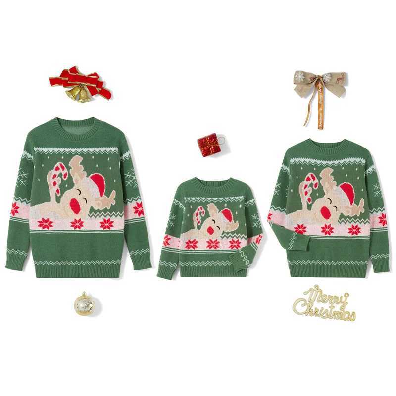 Lamuusaa Christmas Sweater Family Match Adult and Children Cartoon Deer Print Round Neck Long Sleeve Pullover Top Fashion Street Clothing W241015