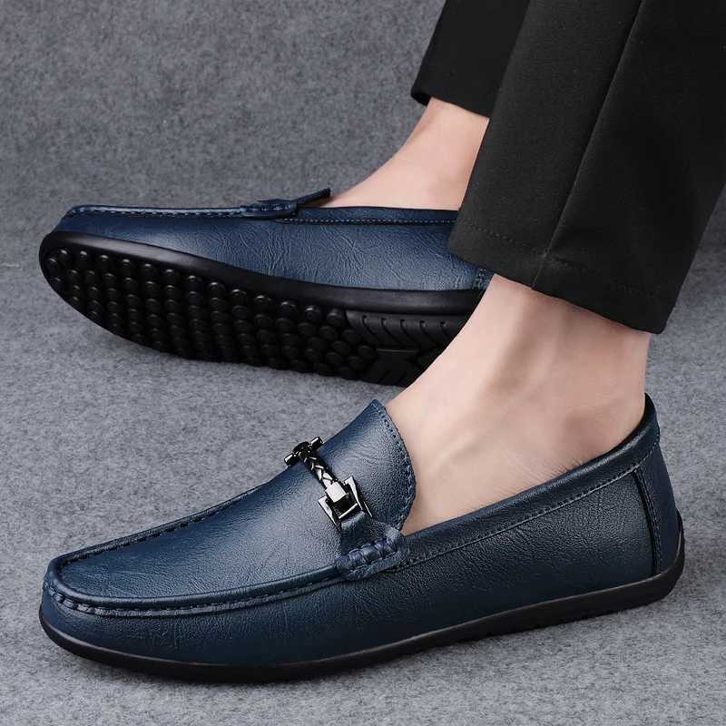 Men Casual Genuine Leather Shoes Spring Summer Men Flat Walking Loafers Black Brown Man Luxury Slip Boat Business Shoes 38-46XJ250118