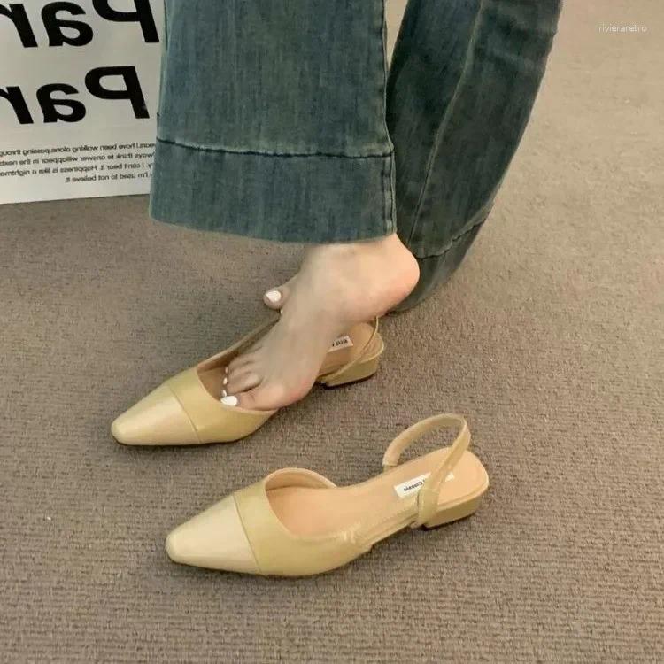 Sandals Low Heel Baotou Women's French Nude Color Pointed Small Fragrant Style Ladies Thick Heels Back Single Shoes