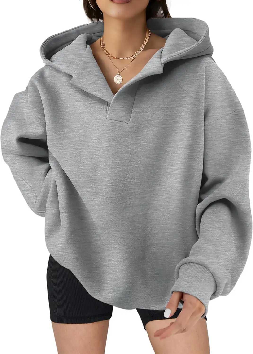 Women Casual Oversized Long Sleeve Fleece Sweatshirt Hoodies with Pockets S-XXLX241016