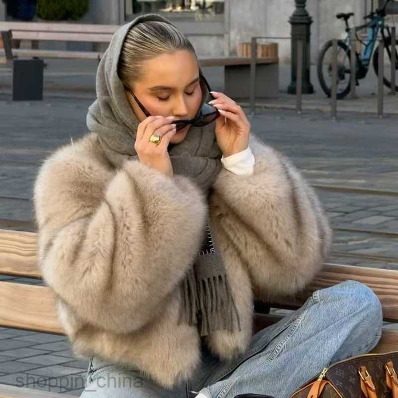 Women's Fur & Faux Fur Fashion jacket Coats Women's autumn and winter new solid color socialite round neck faux fur effect short jacket