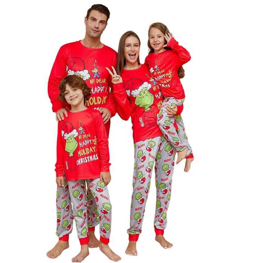 2015 Christmas Family Matching Pajamas Green Happy Holiday Letter Printing Adult Children Baby Family Matching Set Christmas Family Pjs W241015