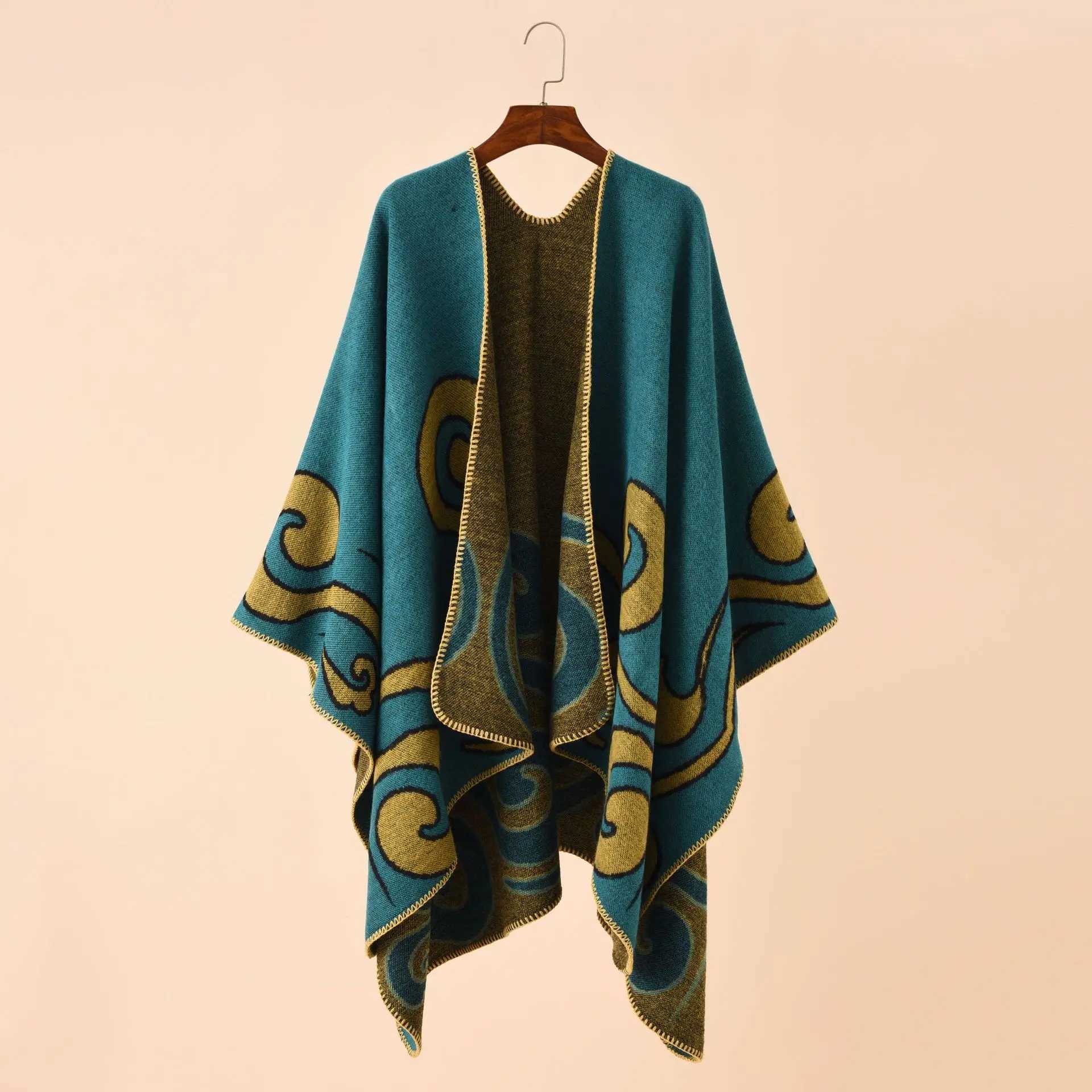 Fitshinling Auspicious Cloud Pattern Winter Shawls And Wraps Bohen Fringe Oversi Wens Winter Ponchos And Capes X241017