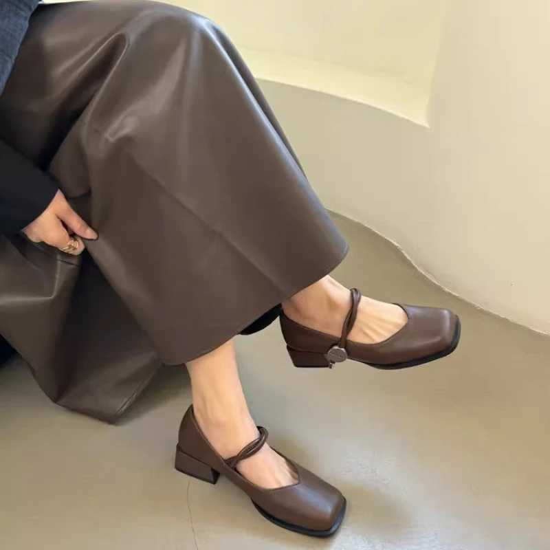 2024 Mary Jane Womens Shoes Spring Autumn Comfortable Womens Single High Heels Retro Middle High Heels Zapatos De Mujer Y241017