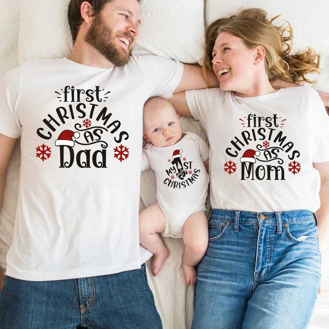 1 family Christmas matching set 1 Christmas printed dad mom shirt baby jumpsuit family clothing family party gift shirt W241015