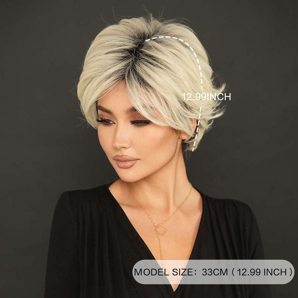 Ladies' Summer Layered Short Hair Platinum Gray Elf Wig Fashionable Top Gradient Synthetic Full Head Cover