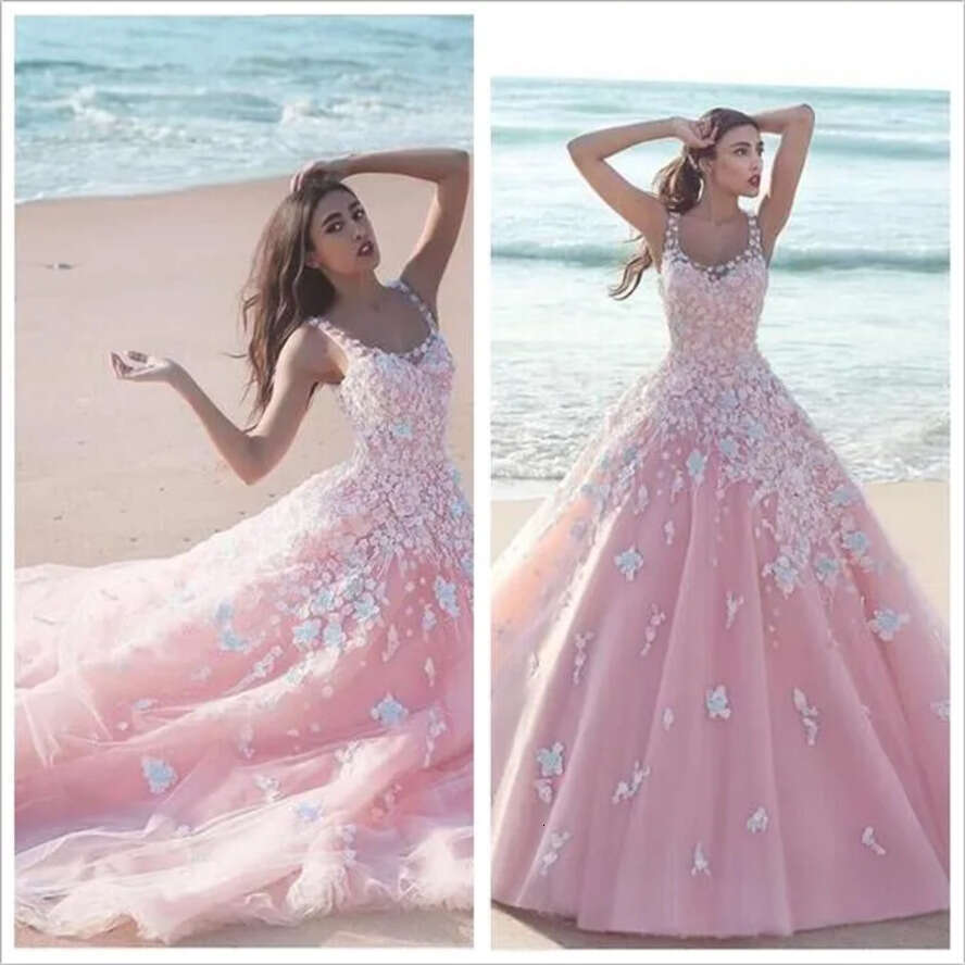 Pink 2020 Said Mhamad Organza A-E Wedding Dresses Allover Lace Applique Detail With Scoop Necke And Back Zipper Bridal Gowns