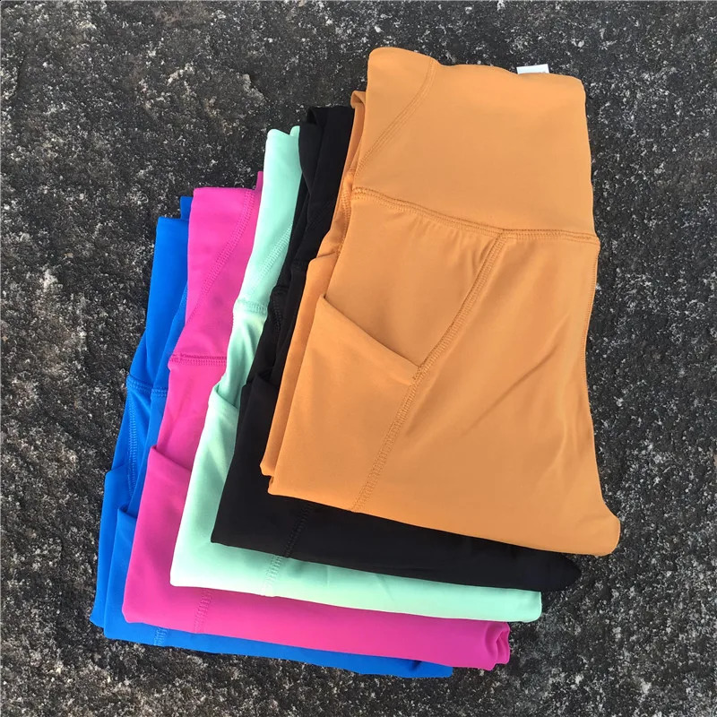 Solid Color High Waist Quality Yoga Legging Side Pocket Fitness Women Sport Pant Soft Comprehensive Training Jogging Compression 241008