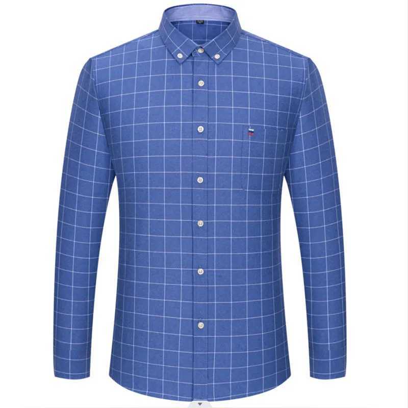 Mens Classic Plaid Oxford Long Sleeve Shirts Pocket 100% Cotton Business Casual Formal Standard Fit Workwear Button Down Shirts LX241017