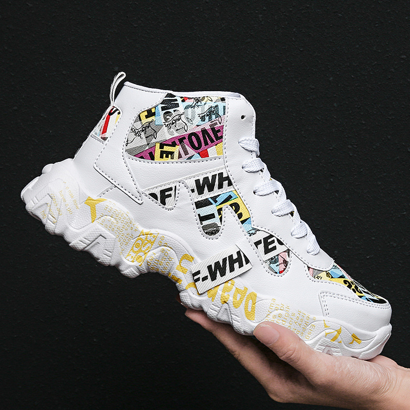Men Women Running Shoes Trendy Tennis High top Fashion PU Leather Platform Sneaker for Outdoor Activities
