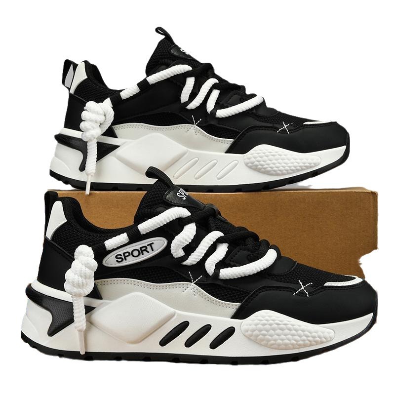 Men Running Shoes Mesh Lace-Up Non-Slip Trendy Sport Shoes Durable Tennis Platform Sneaker