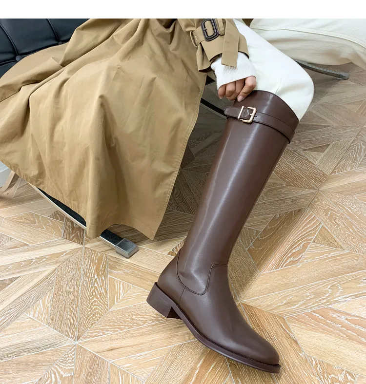 2023 Designer Woman Autumn And New Low Heel High Women's Knight Round Toe Knee Slimming Martin Women Winter Boots