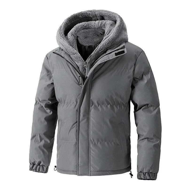 8XL fluffy Jacket Mens Thick Warm Plus Size Winter Jacket Mens Cotton Wool Lined Hooded Park Fake Two Piece Jacket X2410171