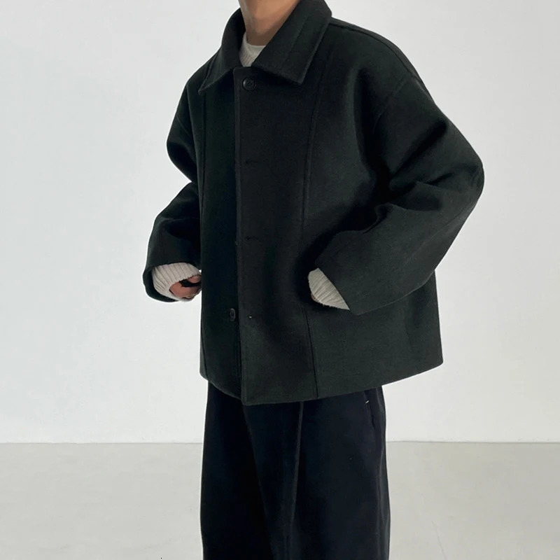 IEFB Winter Mens Wool Jacket Solid Color Thick Coat Korean Loose Casual Fashion Clothing 9C3210 241007