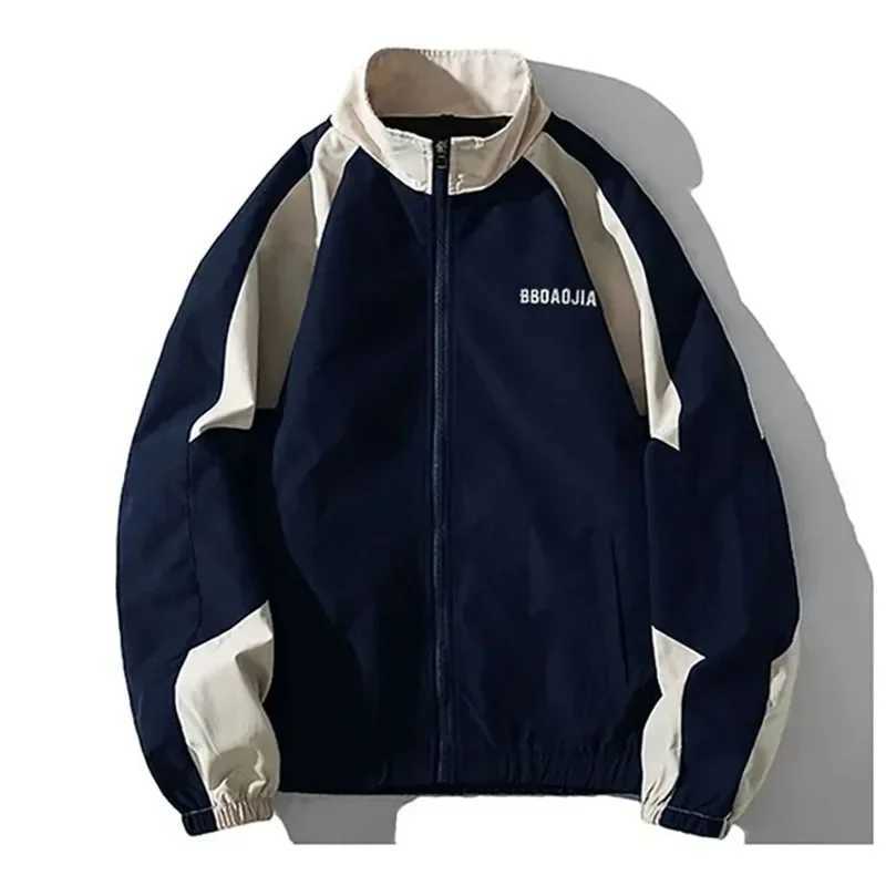 Embroidery Academy Jacket Mens Casual Splicing Work Street Clothing Windproof Jacket Spring and Autumn Frame Collar Thin University Jacket M241017