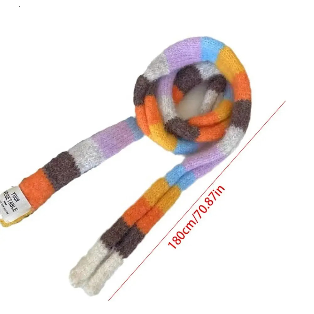 Harajuku style Y2K striped scarf paired with clothing accessories rainbow long narrow scarf Korean style 241017