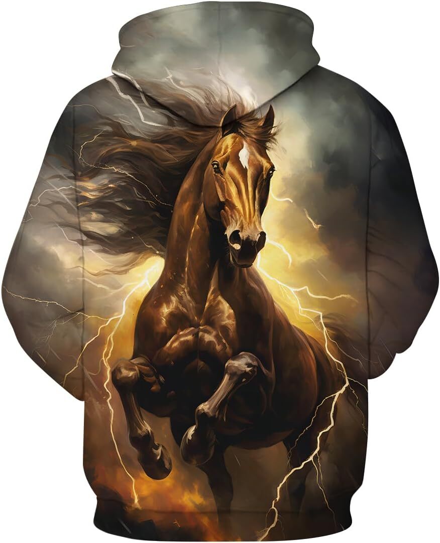 Hoodie for Mens Womens Novelty Gorgeous Starry Sky Thunderbolt Horse Graphic Hoodie Hoodies Psychedelic Aurora Animal Sweatshirts Pullover Graphic