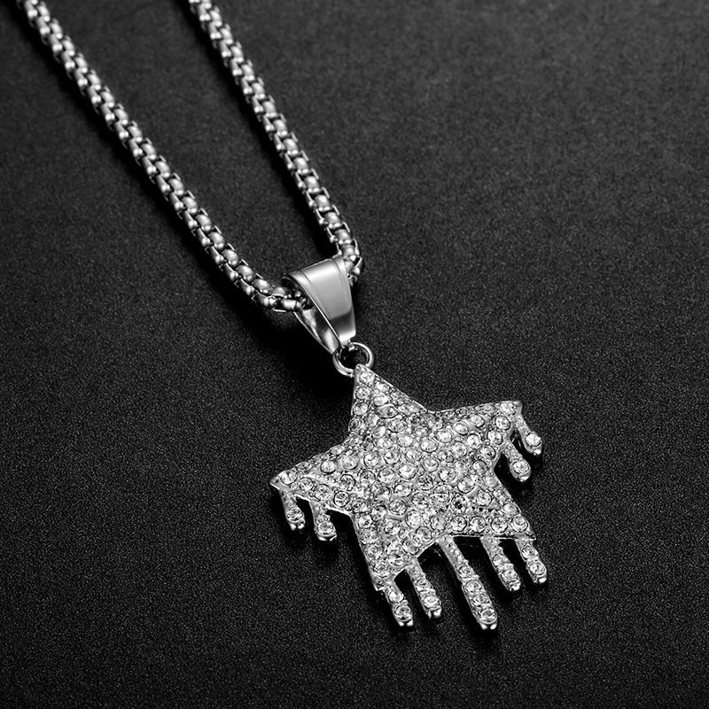 Hip Hop Waterdrop Star Pendant Necklace Stainless Steel 18K Gold Plated Jewelry