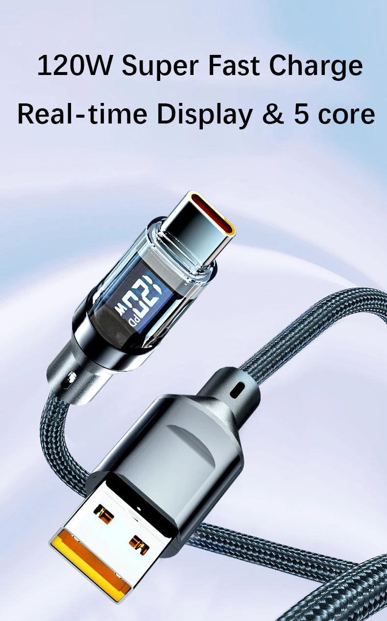 2Pcs 120W USB to Type C Digital Display Cable Fast Charging 100W PD Type -C to C Cable For Xiaomi HUAWEI Macbook iPad