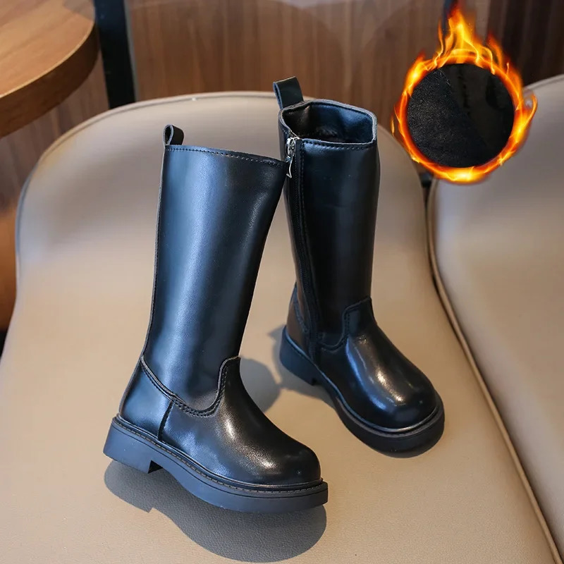 Autumn Winter Princess Long Tube Boots for Children Girls Shoes Cold-proof All-Black Uniform Shoes Kids Cozy Party Shoes G11075 241016