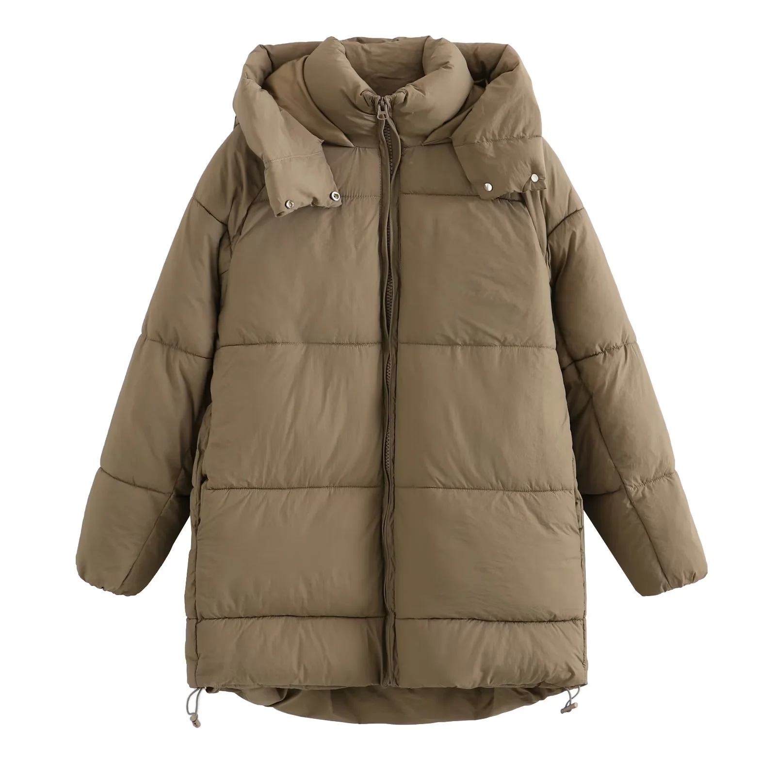 Women's Winter Warm Hoodies Overcoat Zaatrafparkas Thick Green Long Jacket Woman With Zipper Outwear Coat
