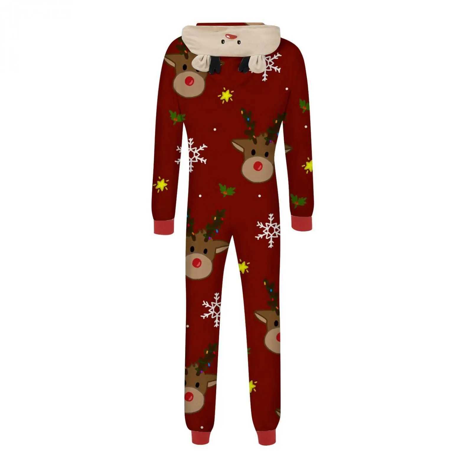 Family Christmas matching set reindeer ear muffs full set of printed one-piece jumpsuit adult and child jumpsuit Christmas pajamas pajamas W241015