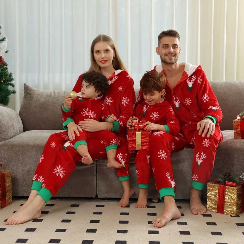 Unisex dad mom child red holiday sleepwear boys and girls Christmas elf costume adult children family matching hoodie W241015