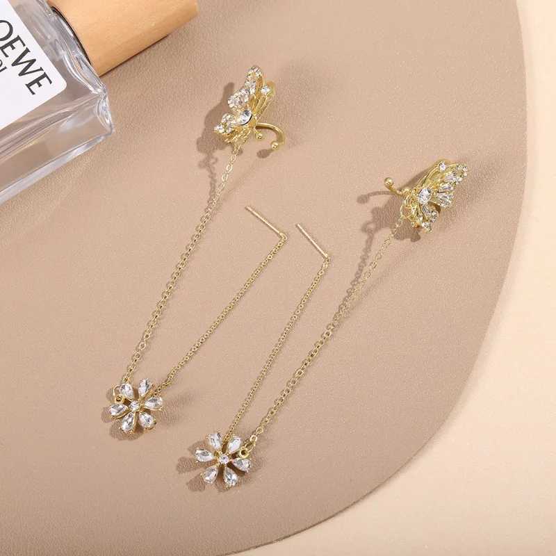 New Sparkling Crystal Butterfly Earrings Cuff Clip Earrings Womens Fashion Tassel Chain Flower Stud Earrings Wedding Jewelry W241017