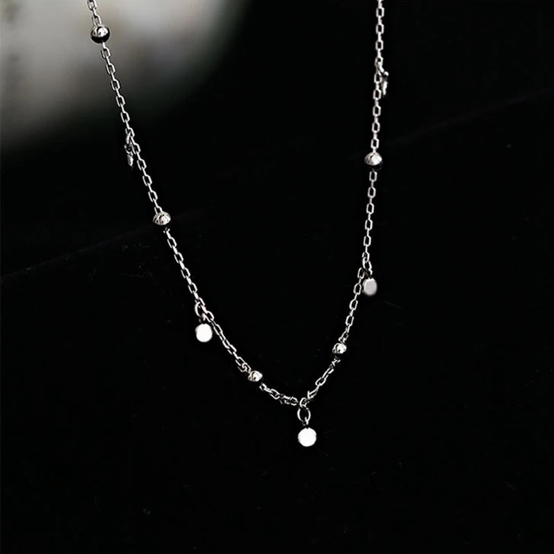925 Sterling Silver Necklace Shiny Exquisite Round Bead Discs Choker Clavicle Chain Birthday Party Gift Womens Fine Jewelry 241010