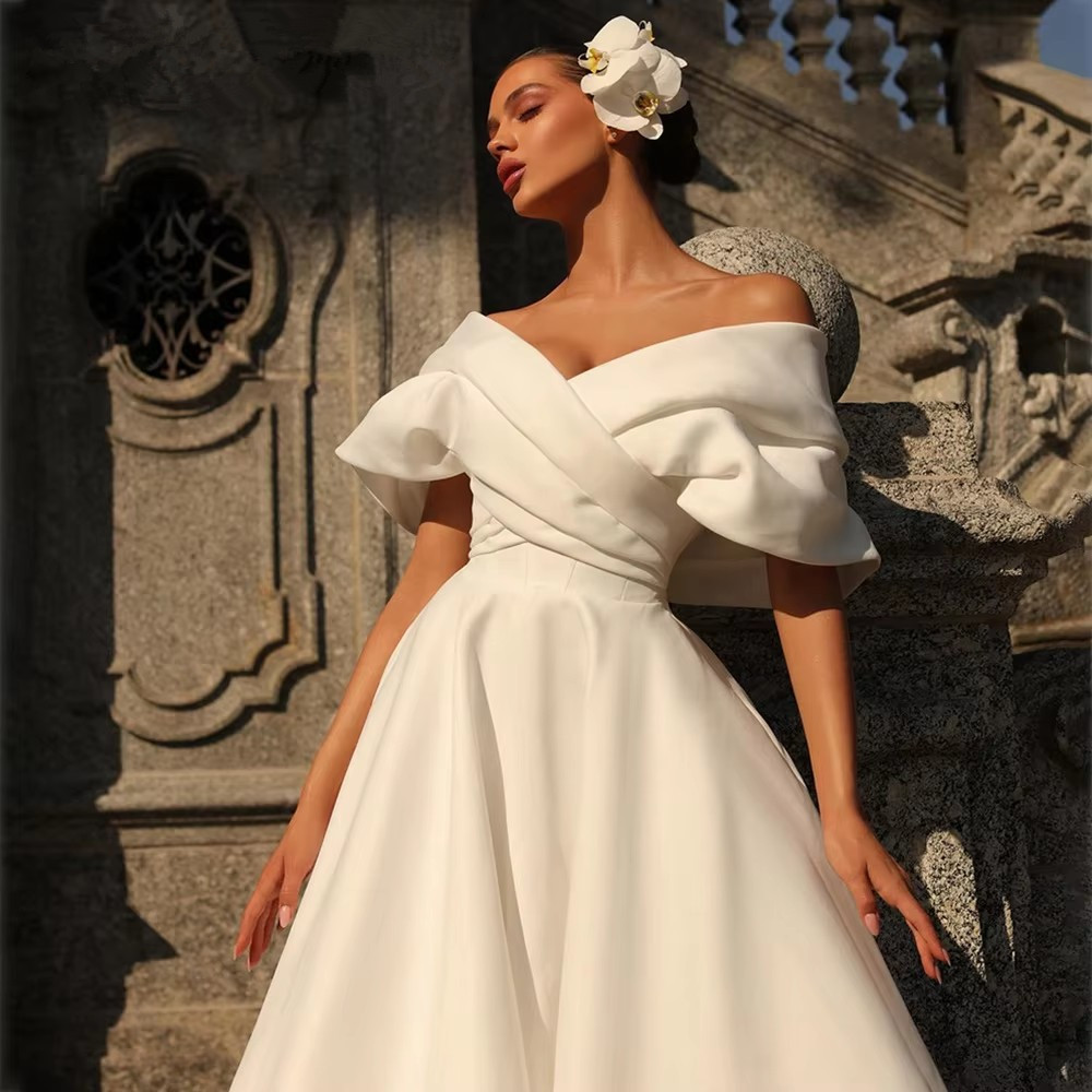 Princess Satin Plus Size Ball Gown Wedding Dresses Off Shoulder Sweep Train Wedding Dress Bridal Gowns vestidos Custom Made