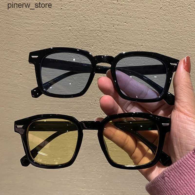 Sunglasses Retro Black Transparent Square Frame Sunglasses Vintage Blue Red Lens Sun Shade Glasses Women Men Outdoor Sports Unisex Eyewear L240910