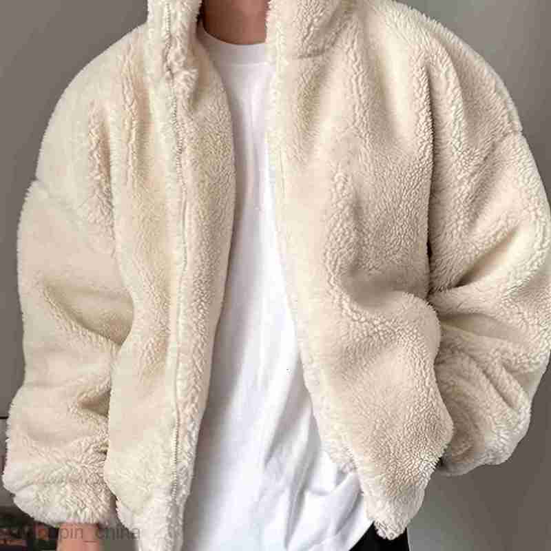 Men's Jackets Coats Men's coat, autumn and winter double-sided velvet warm jacket, loose stand up collar sweatshirt