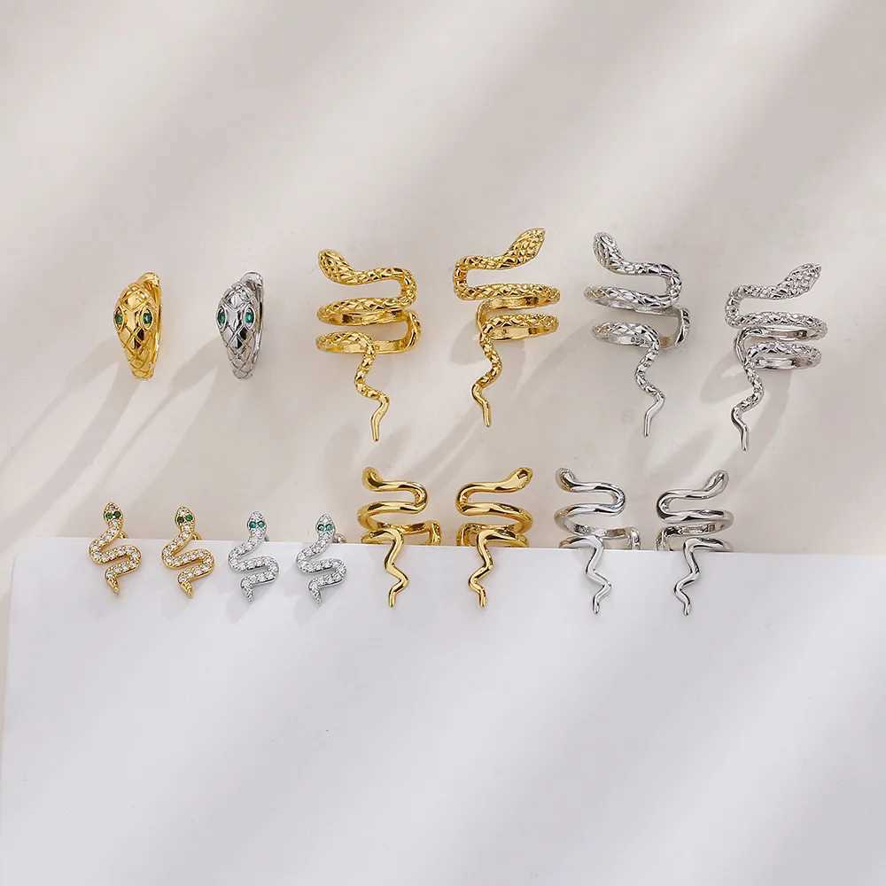 1 piece of retro snake packaging earrings cuff stud earrings mens Gothic jewelry clip earrings womens snake trend ring earrings W241017