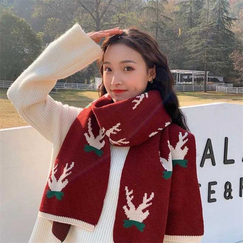 Christmas scarf warm fashion warm wool knitted scarf double-sided scarf holiday red black green cute scarf shawl X241017