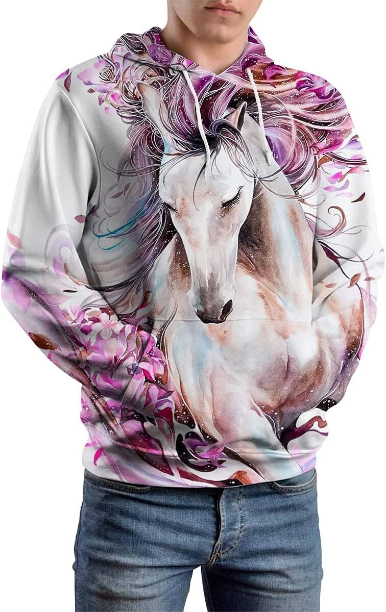 Hoodie for Mens Womens Unisex Horse Creative 3D Printed Hoodie Novelty Animal Print Hoodies Sweatshirt Graphic Fashionable and Warm