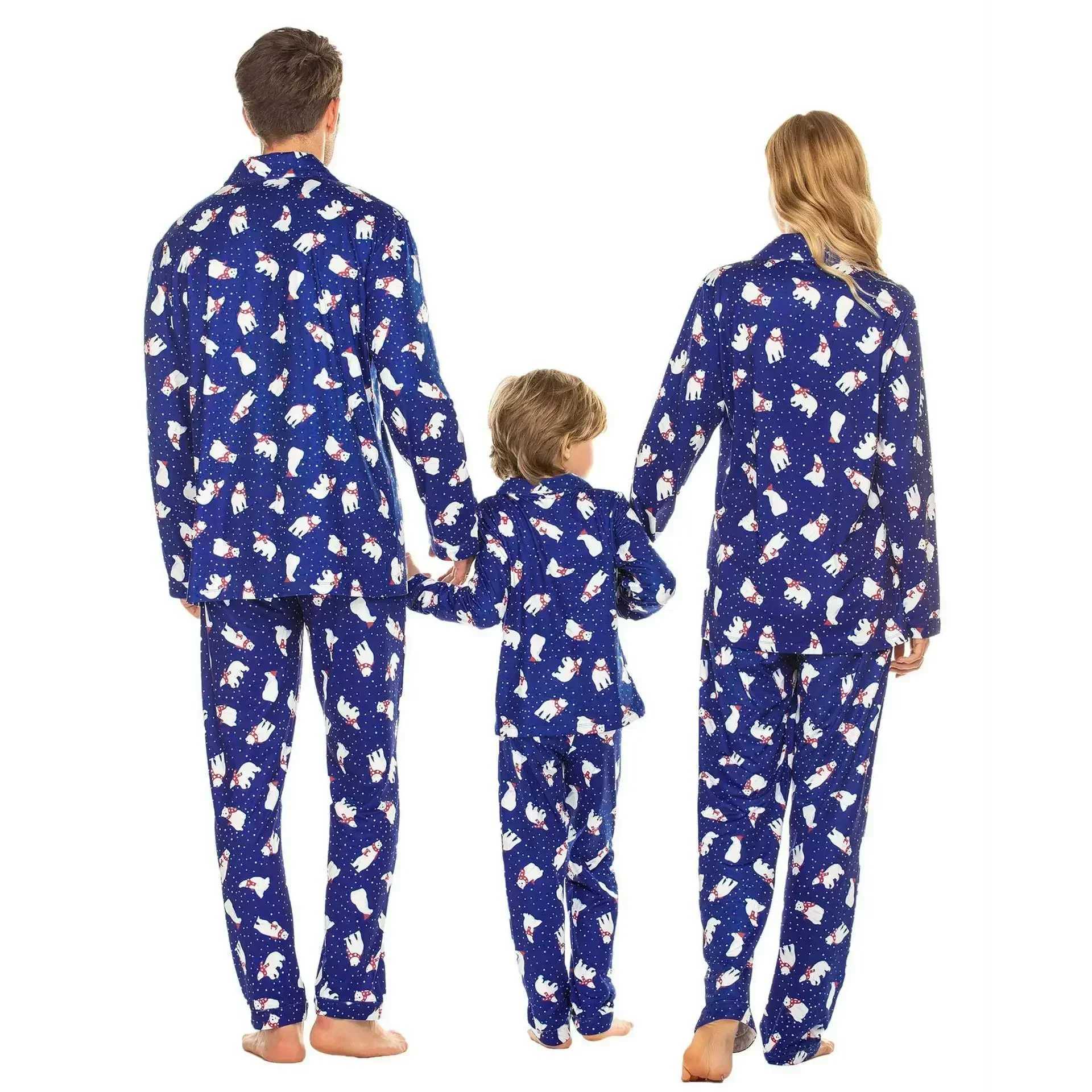 2024 New Family Christmas Matching Set Full Set Printed Adult and Childrens Pajama Set Button Up Shirt+Pants 2-piece Set Pajama W241015