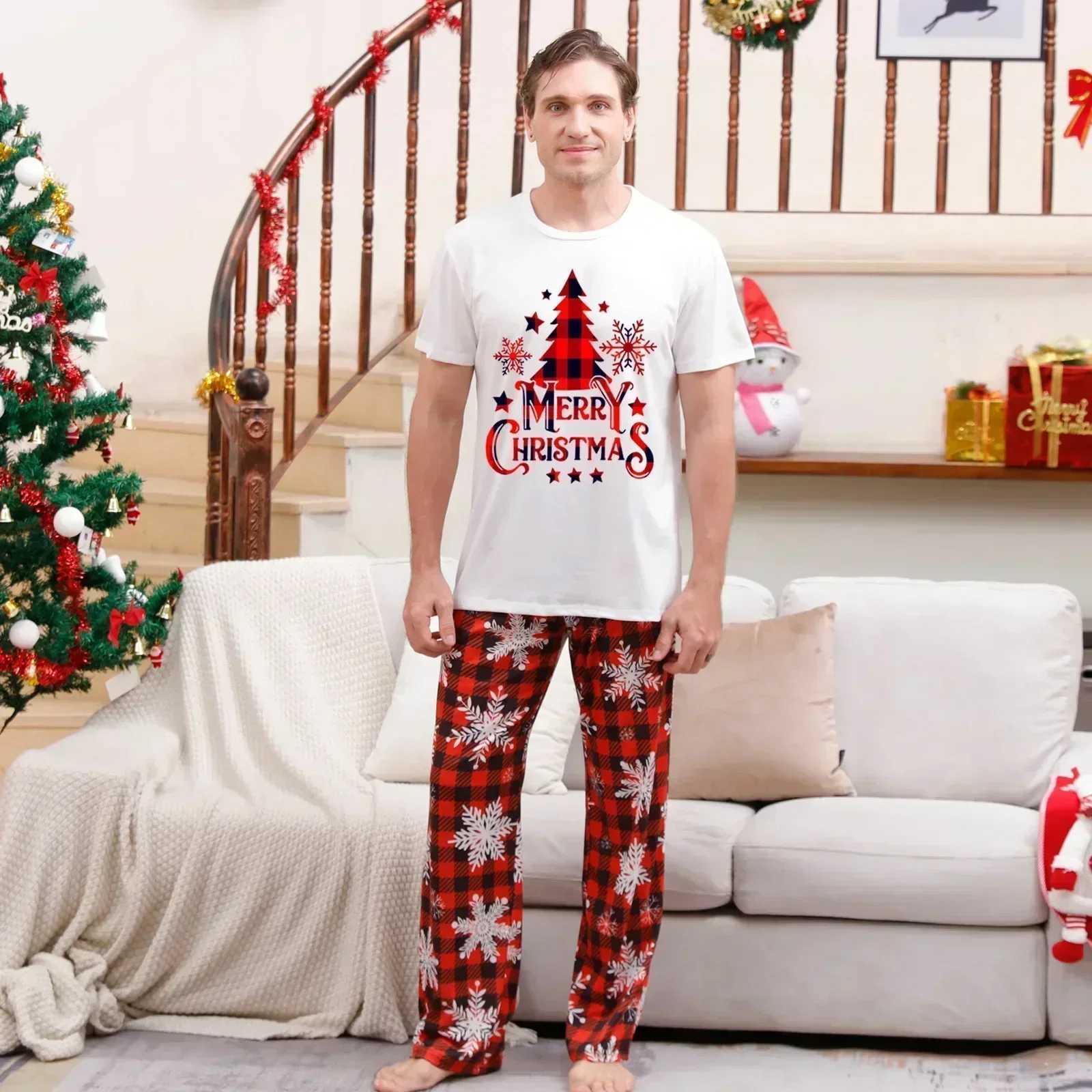 Merry Christmas Tree Printed Pajama Set Short Sleeve Adult and Children Matching Set Soft Loose Pajama Family Appearance Pjs W241015