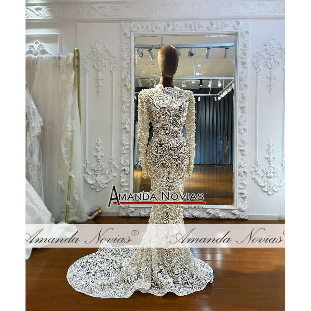 Amanda Novias Handmade Pearls Mermaid Wedding Dress