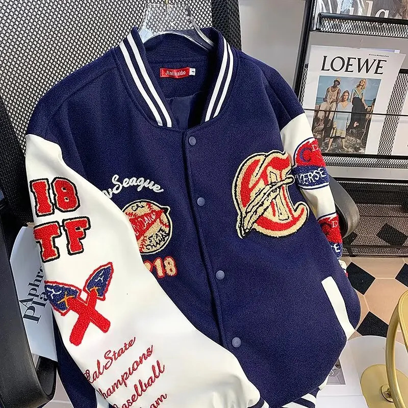 Trendy Loose-Fit Tower Cloth Embroidered Casual Jacket Men's Baseball Uniform Style Autumn High Street Fashion