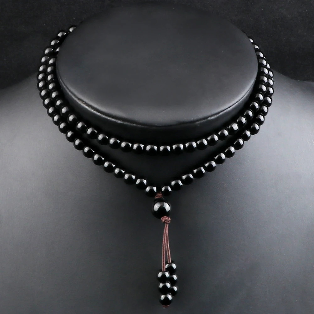 Shining black natural stone bead necklace obsidian matte agate 108 Mara bead packaging bracelet meditation yoga jewelry 241017