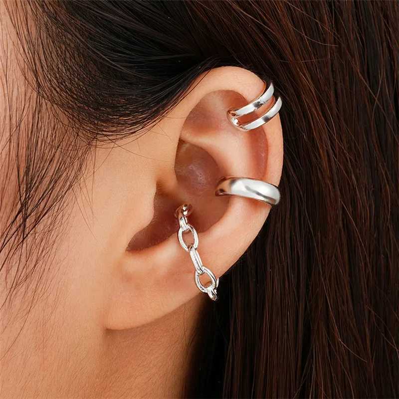 3 pieces/set of womens silver clip earrings creative and simple C-sleeve non perforated clip set trend jewelry gift W241017